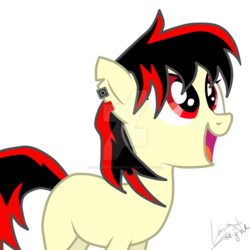 Size: 894x894 | Tagged: safe, artist:luuandherdraws, oc, oc only, oc:raven fear, pony, deviantart watermark, ear piercing, gasp, happy, missing cutie mark, obtrusive watermark, oh my gosh, open mouth, open smile, piercing, signature, smiling, solo, vector, watermark