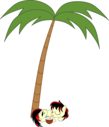 Size: 1955x2282 | Tagged: safe, artist:chipmagnum, oc, oc only, oc:raven fear, earth pony, pony, chillax, chillaxing, coconut, drinking, drinking straw, ear piercing, eyes closed, female, food, happy, mare, palm tree, piercing, relaxed, relaxing, resting, simple background, solo, straw, transparent background, tree, vector