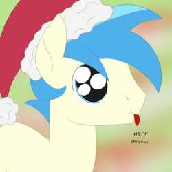 Size: 2048x2048 | Tagged: safe, artist:dyonys, oc, oc:chatty pie, earth pony, pony, bust, christmas, hat, high res, holiday, male, santa hat, show accurate, stallion, tongue out