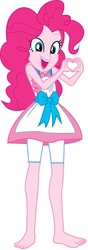 Size: 302x857 | Tagged: safe, artist:marcorulezzz, edit, editor:thomasfan45, vector edit, pinkie pie, human, equestria girls, equestria girls series, g4, the craft of cookies, spoiler:eqg series (season 2), apron, bare arms, barefoot, clothes, cute, diapinkes, feet, female, happy, heart, heart hands, legs, looking at you, open mouth, shortened leggings, simple background, smiling, solo, white background