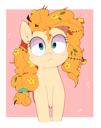 Size: 1502x1900 | Tagged: safe, artist:stuwor-art, pear butter, earth pony, pony, g4, the perfect pear, cute, female, flower, flower in hair, mare, pearabetes, scene interpretation, solo