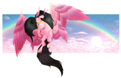Size: 4152x2696 | Tagged: safe, artist:luuny-luna, oc, oc only, oc:ibath, alicorn, pony, seraph, seraphicorn, female, mare, multiple wings, rainbow, solo