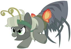 Size: 4245x2916 | Tagged: safe, artist:kai-alive, oc, oc only, oc:barabi, drider, monster pony, original species, pony, spiderpony, bandana, belt, commission, fake wings, female, grin, headband, mare, markings, raised hoof, simple background, smiling, sneaky, solo, spy, transparent background, watermark