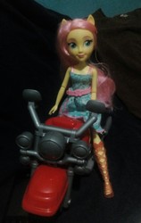 Size: 1296x2052 | Tagged: safe, fluttershy, equestria girls, g4, doll, female, irl, motorcycle, photo, toy