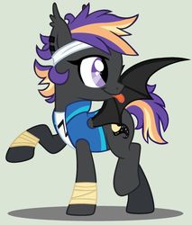 Size: 1024x1200 | Tagged: dead source, safe, artist:grumppanda, oc, oc only, oc:nebulous moon, bat pony, pony, base used, clothes, female, jacket, mare, simple background, solo, spread wings, tongue out, wings