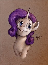 Size: 3000x4000 | Tagged: safe, artist:rigbyh00ves, rarity, pony, unicorn, g4, female, high res, looking at you, mare, simple background, smiling, solo, toned paper