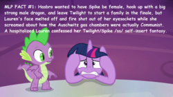 Size: 1920x1080 | Tagged: safe, edit, edited screencap, screencap, spike, twilight sparkle, alicorn, dragon, pony, between dark and dawn, g4, caption, cutie map, fake, implied barb, op is a duck, op is trying to start shit so badly that it's kinda funny, text, twilight sparkle (alicorn), winged spike, wings