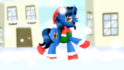 Size: 4000x2250 | Tagged: safe, artist:joechillers, oc, oc only, pony, unicorn, g4, winter wrap up, clothes, male, snow, solo, stallion, winter, ych result