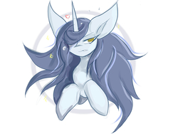 Size: 1600x1200 | Tagged: safe, artist:k_clematis, oc, oc only, oc:evernight, pony, unicorn, bust, hair over one eye, horn, simple background, solo, unicorn oc, white background