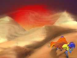 Size: 1330x1000 | Tagged: safe, artist:paracompact, hoo'far, pony, g4, clothes, desert, male, sand, solo, sunset