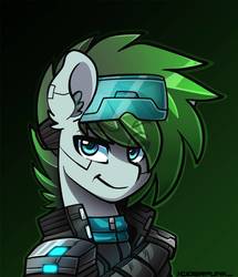 Size: 829x964 | Tagged: safe, artist:ciderpunk, oc, oc only, oc:gryph xander, pony, bust, clothes, cyberpunk, solo