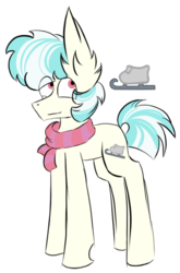 Size: 448x678 | Tagged: safe, artist:hunterthewastelander, oc, oc only, earth pony, pony, clothes, earth pony oc, eye clipping through hair, ice skates, offspring, parent:coco pommel, parent:double diamond, scarf, simple background, white background