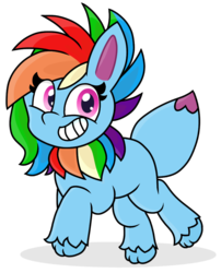 Size: 812x1004 | Tagged: safe, artist:rainbow eevee, rainbow dash, oc, oc:rainbow eevee, eevee, g4.5, my little pony: pony life, cute, female, looking at you, pokefied, pokémon, solo, species swap, style emulation, vector