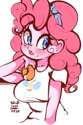 Size: 1040x1560 | Tagged: safe, artist:tohupo, pinkie pie, equestria girls, g4, breasts, busty pinkie pie, cute, diapinkes, donut, female, food, looking at you, open mouth, solo
