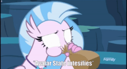 Size: 640x351 | Tagged: safe, edit, edited screencap, screencap, silverstream, classical hippogriff, hippogriff, g4, uprooted, animated, avatar silverstream, avatar state, avatar the last airbender, caption, discovery family logo, female, gif, glowing eyes, hyperventilating, meme, paper bag, solo, text, twilighting