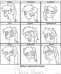 Size: 813x983 | Tagged: safe, artist:theslendid, derpy hooves, pegasus, pony, g4, angry, embarrassed, facial expressions, female, happy, mare, monochrome, sad, scared, solo
