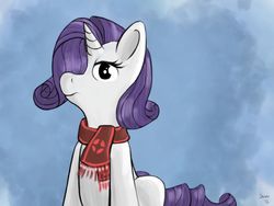 Size: 900x675 | Tagged: safe, artist:theslendid, rarity, pony, unicorn, g4, bust, clothes, female, hair over one eye, mare, portrait, scarf, solo