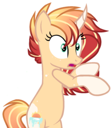 Size: 1036x1188 | Tagged: safe, artist:cosmic-wonders, oc, oc only, oc:sunrise, pony, unicorn, curved horn, female, horn, mare, open mouth, simple background, solo, transparent background
