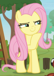 Size: 672x938 | Tagged: safe, screencap, angel bunny, fluttershy, pegasus, pony, g4, she talks to angel, body swap, cropped, evil smile, female, grin, hoof on chin, mare, narrowed eyes, raised hoof, smiling, smirk, solo