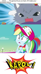 Size: 628x1128 | Tagged: safe, artist:mega-poneo, edit, edited screencap, screencap, rainbow dash, cat, equestria girls, g4, my little pony: the movie, spring breakdown, abuse, dashabuse, dian, jewelpet, kapow, mulan, op is a duck, op is trying to start shit, op is trying to start shit so badly that it's kinda funny, op isn't even trying anymore, ouch, punch, sanrio, sega, yao