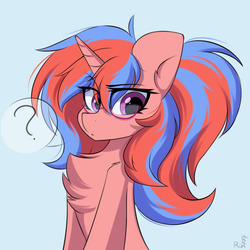 Size: 2300x2300 | Tagged: safe, artist:rinteen, oc, oc only, pony, unicorn, bust, chest fluff, female, glasses, high res, portrait, solo