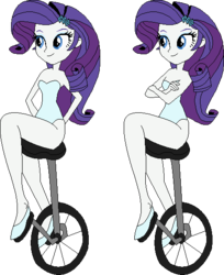 Size: 447x548 | Tagged: safe, artist:erichgrooms3, artist:selenaede, rarity, equestria girls, g4, arm behind back, bare arms, bare shoulders, barrette, base used, clothes, crossed arms, cute, female, legs, leotard, raribetes, sexy, shoes, simple background, sitting, smiling, solo, transparent background, unicycle, vector