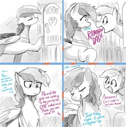 Size: 1119x1125 | Tagged: safe, artist:the-minuscule-task, part of a set, rainbow dash, scootaloo, pegasus, pony, comic:no clop november 2019, g4, comic, explicit source, female, filly, mare, partial color