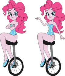 Size: 488x569 | Tagged: safe, artist:erichgrooms3, artist:selenaede, pinkie pie, equestria girls, g4, bare arms, bare shoulders, base used, clothes, crossed arms, cute, diapinkes, female, leotard, looking at you, sexy, shoes, simple background, sitting, smiling, solo, transparent background, unicycle, vector