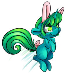 Size: 851x939 | Tagged: safe, artist:cutepencilcase, oc, oc only, oc:kimi, pony, unicorn, bunny ears, easter, female, holiday, jumping, mare, simple background, solo, transparent background, ych result