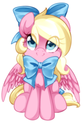 Size: 467x720 | Tagged: safe, artist:loyaldis, oc, oc only, oc:bay breeze, pegasus, pony, bow, cute, female, hair bow, heart eyes, looking at you, mare, neck bow, ocbetes, simple background, sitting, smiling, tail bow, transparent background, white outline, wingding eyes