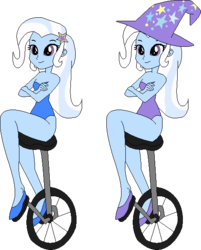 Size: 465x577 | Tagged: safe, alternate version, artist:erichgrooms3, artist:selenaede, trixie, equestria girls, g4, bare arms, bare shoulders, barrette, base used, clothes, crossed arms, cute, diatrixes, female, hat, legs, leotard, sexy, shoes, sitting, smiling, solo, thighs, trixie's hat, unicycle