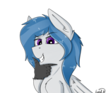 Size: 800x700 | Tagged: safe, artist:luriel maelstrom, oc, oc only, oc:delta dart, hippogriff, pony, bust, grin, hippogriff oc, looking at you, raised eyebrow, simple background, smiling, smug, solo, thinking, transparent background