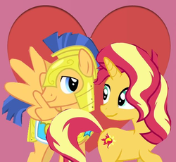 Size: 634x584 | Tagged: safe, artist:computerboy64, flash sentry, sunset shimmer, pony, g4, female, male, ship:flashimmer, shipping, straight
