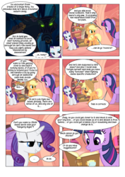 Size: 868x1228 | Tagged: safe, artist:dziadek1990, edit, edited screencap, screencap, applejack, rarity, twilight sparkle, timber wolf, comic:sunny day, g4, look before you sleep, annoyed, comic, conversation, dialogue, dungeons and dragons, golden oaks library, library, pen and paper rpg, rpg, screencap comic, slice of life, tabletop game, text