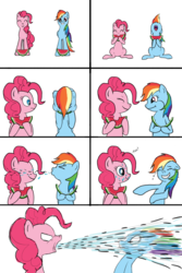 Size: 730x1094 | Tagged: safe, artist:kristelpokemonfan, pinkie pie, rainbow dash, earth pony, pegasus, pony, g4, comic, duo, eating, female, food, herbivore, mare, spit, spitting, watermelon, watermelon seed