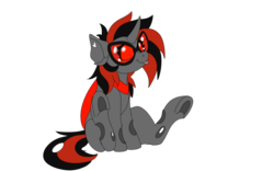 Size: 1920x1200 | Tagged: safe, artist:brainiac, derpibooru exclusive, oc, oc only, oc:flash toy, pony, 2020 community collab, derpibooru community collaboration, chest fluff, red changeling, simple background, sitting, solo, transparent background