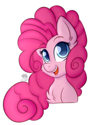 Size: 794x1007 | Tagged: safe, artist:cutiepatootiee, pinkie pie, earth pony, pony, g4, it isn't the mane thing about you, bust, cheek fluff, chest fluff, cute, diapinkes, ear fluff, female, mare, open mouth, poofy pie, portrait, simple background, solo, transparent background