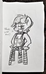 Size: 711x1124 | Tagged: safe, artist:shoeunit, roseluck, earth pony, pony, g4, clothes, dialogue, female, mare, pencil drawing, solo, traditional art