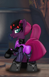 Size: 3484x5460 | Tagged: safe, alternate version, artist:ejlightning007arts, tempest shadow, pony, g4, anna sroka-hryń, butt, clothes, female, jumpsuit, looking at you, mare, overwatch, plot, polish, ponytail, raised hoof, sexy, solo, stupid sexy tempest shadow, tempass, voice actor joke, widowmaker, widowtempest
