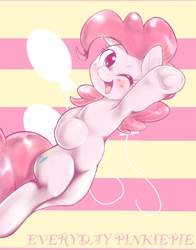 Size: 2519x3220 | Tagged: safe, artist:kurogewapony, pinkie pie, earth pony, pony, g4, blushing, cute, cutie mark, diapinkes, female, frog (hoof), high res, mare, one eye closed, open mouth, solo, underhoof, wink