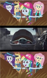 Size: 690x1149 | Tagged: safe, edit, edited screencap, screencap, applejack, fluttershy, rainbow dash, rarity, aww... baby turtles, equestria girls, g4, my little pony equestria girls: better together, awww, cute, geode of fauna, geode of shielding, geode of super speed, geode of super strength, grogu, magical geodes, spoilers for another series, star wars, the mandalorian, weapons-grade cute