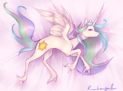 Size: 2846x2108 | Tagged: safe, artist:leechetious, princess celestia, alicorn, classical unicorn, pony, unicorn, g4, cloven hooves, female, high res, hoof fluff, horn, leonine tail, mare, signature, solo, unshorn fetlocks