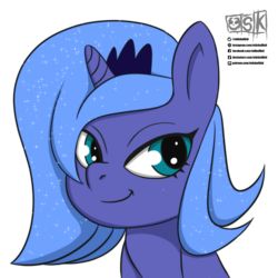 Size: 1500x1500 | Tagged: safe, artist:oldskullkid, princess luna, alicorn, pony, g4, g4.5, my little pony: pony life, bust, commission, female, g4 to g4.5, horn, jewelry, mare, portrait, regalia, s1 luna, simple background, smiling, solo, tiara, transparent background