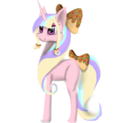 Size: 800x800 | Tagged: safe, artist:auroraswirls, oc, oc only, oc:sugarbow, pony, unicorn, bow, hair bow, horn, simple background, smiling, solo, transparent background, unicorn oc