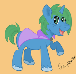 Size: 1536x1494 | Tagged: safe, artist:amynewblue, oc, oc only, oc:brightside, pony, unicorn, cape, clothes, commission, convention, seabronies, solo