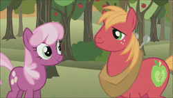 Size: 1280x720 | Tagged: safe, screencap, apple bloom, big macintosh, cheerilee, scootaloo, sweetie belle, earth pony, pegasus, pony, unicorn, g4, hearts and hooves day (episode), animated, apple, apple tree, big no, cutie mark crusaders, ending, female, filly, male, mare, no, nose in the air, one eye closed, sound, stallion, tree, webm, wink