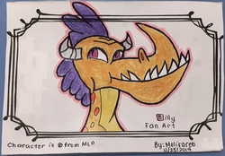 Size: 2634x1838 | Tagged: safe, artist:melisareb, billy, dragon, g4, bust, faic, smirk, solo, traditional art, twiface, 🅱