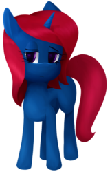 Size: 1150x1800 | Tagged: safe, artist:alicorn-without-horn, oc, oc only, pony, unicorn, 2020 community collab, derpibooru community collaboration, blue coat, female, lineless, mare, purple eyes, red hair, red mane, simple background, solo, transparent background, violet eyes