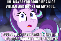 Size: 900x607 | Tagged: safe, starlight glimmer, g4, caption, image macro, pleading, text