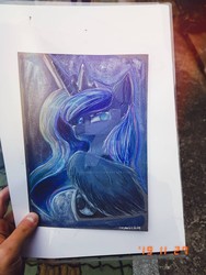 Size: 774x1032 | Tagged: safe, artist:cosmotic1214, princess luna, pony, g4, colored, deviantart watermark, female, marker drawing, obtrusive watermark, pencil drawing, solo, traditional art, watermark